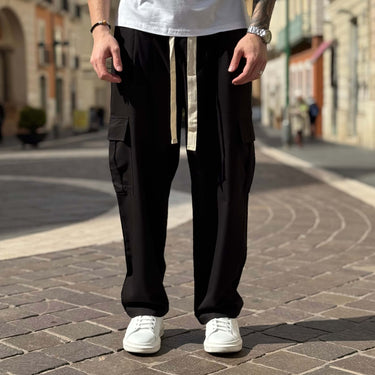 Pantalaccio tasconato cargo gamba larga nero - FLAG STORE